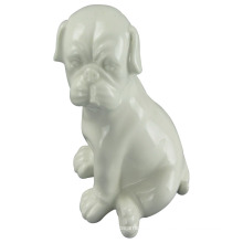 Animal em forma de artesanato de cerâmica, cão agachado com branco esmalte